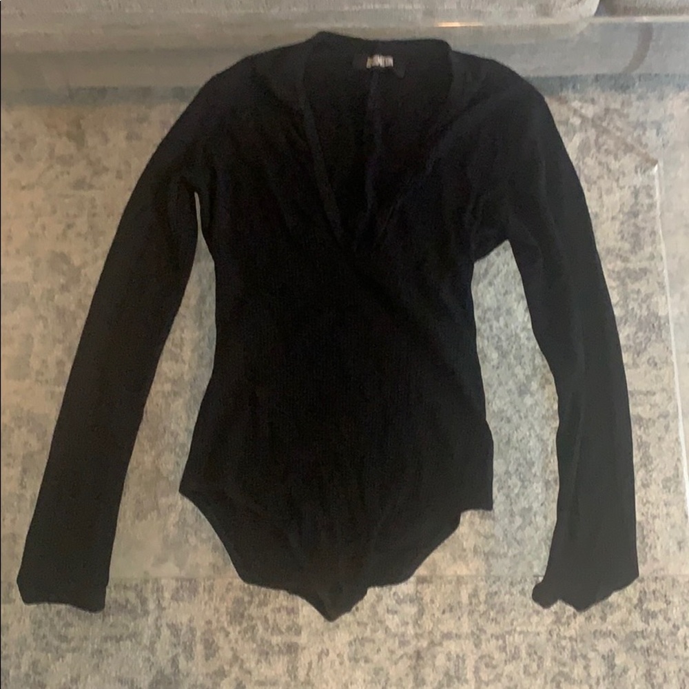 Reformation black ribbed v neck bodysuit